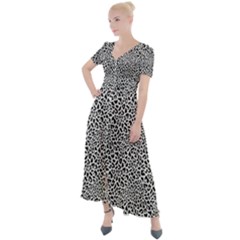 Black White Leopard Button Up Short Sleeve Maxi Dress by DinkovaArt