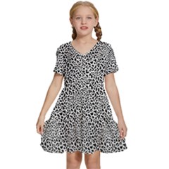 Black White Leopard Kids  Short Sleeve Tiered Mini Dress by DinkovaArt