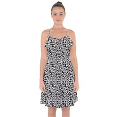 Black White Giraffe Pattern Ruffle Detail Chiffon Dress by DinkovaArt