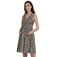 Beige Snake Pattern Sleeveless Dress With Pocket by DinkovaArt