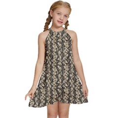 Beige Snake Pattern Kids  Halter Collar Waist Tie Chiffon Dress by DinkovaArt