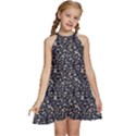 Brown Giraffe Pattern Kids  Halter Collar Waist Tie Chiffon Dress View1