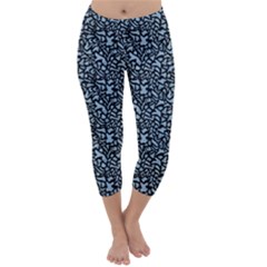 Blue Giraffe Pattern Capri Winter Leggings  by DinkovaArt