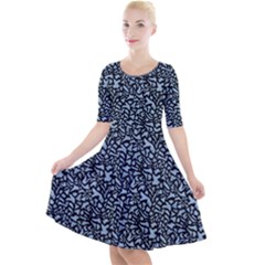 Blue Giraffe Pattern Quarter Sleeve A-line Dress With Pockets by DinkovaArt