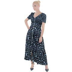 Blue Giraffe Pattern Button Up Short Sleeve Maxi Dress by DinkovaArt
