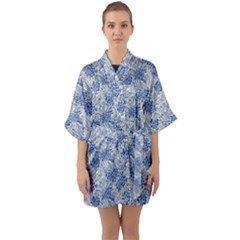 Blue Roses Half Sleeve Satin Kimono  by DinkovaArt