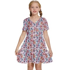 Floral Mix Kids  Short Sleeve Tiered Mini Dress by DinkovaArt
