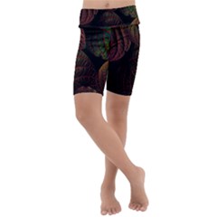 Leaves Plant Contrast Carved Nature Kids  Lightweight Velour Cropped Yoga Leggings by Tsamara