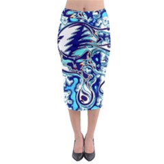 Trippy Dippy Bears Blue Dancing Greatful Dead Skull Steal Your Face Midi Pencil Skirt by Salmanaz77