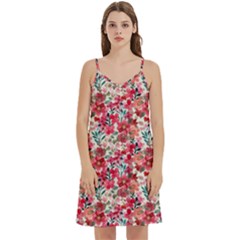 Red Flowers Mini Camis Dress With Pockets by DinkovaArt