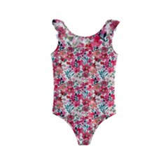 Red Flowers Kids  Frill Swimsuit by DinkovaArt