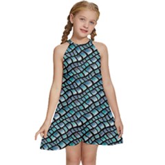 Turquoise Snake  Kids  Halter Collar Waist Tie Chiffon Dress by DinkovaArt