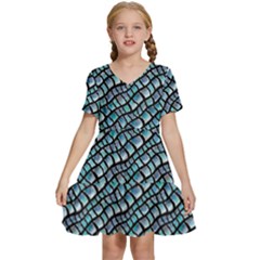 Turquoise Snake  Kids  Short Sleeve Tiered Mini Dress by DinkovaArt