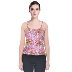 Peonies Nature Bloom Blossom Pink Velvet Spaghetti Strap Top by Tsamara