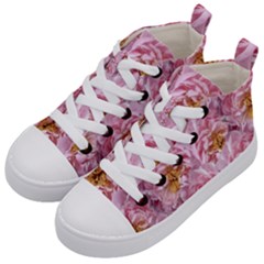 Peonies Nature Bloom Blossom Pink Kids  Mid-top Canvas Sneakers by Tsamara