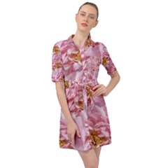 Peonies Nature Bloom Blossom Pink Belted Shirt Dress by Tsamara
