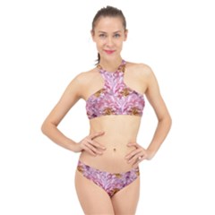 Peonies Nature Bloom Blossom Pink High Neck Bikini Set by Tsamara