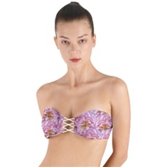 Peonies Nature Bloom Blossom Pink Twist Bandeau Bikini Top by Tsamara