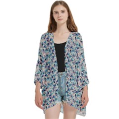 Blue Leaves (2) Open Front 3/4 Sleeve Batwing Chiffon Cardigan Kimono by DinkovaArt
