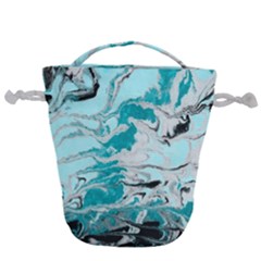 Fluid Turquoise Drawstring Bucket Bag by DinkovaArt