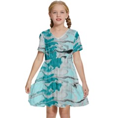 Fluid Turquoise Kids  Short Sleeve Tiered Mini Dress by DinkovaArt
