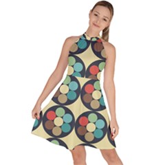 Circles Round Pattern Sphere Ball Sleeveless Halter Neck A-line Dress by Sabxi