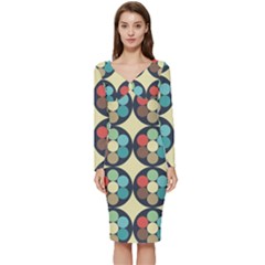 Circles Round Pattern Sphere Ball Long Sleeve V-neck Bodycon Dress  by Sabxi