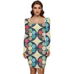 Circles Round Pattern Sphere Ball Women Long Sleeve Ruched Stretch Jersey Dress by Sabxi