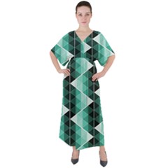 Triangles Pyramid Geometric Pattern V-neck Boho Style Maxi Dress by Sabxi
