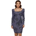 Background Wallpaper Pattern Notes Women Long Sleeve Ruched Stretch Jersey Dress View1