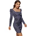 Background Wallpaper Pattern Notes Women Long Sleeve Ruched Stretch Jersey Dress View2