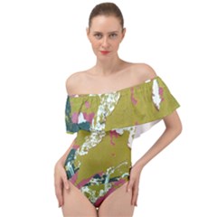 Colorwoven Abstract Print Off Shoulder Velour Bodysuit  by dflcprintsclothing