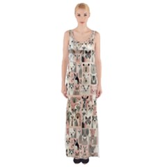 Happy Animals Thigh Split Maxi Dress by DinkovaArt