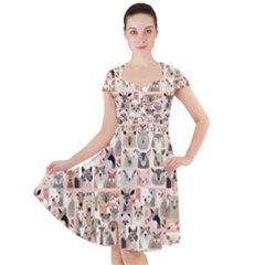 Happy Animals Cap Sleeve Midi Dress With Pockets by DinkovaArt