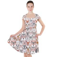 Mix Animal Faces Cap Sleeve Midi Dress With Pockets by DinkovaArt