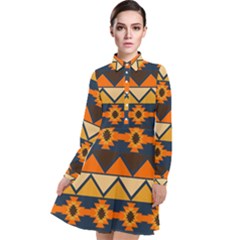 Aztec Mexico Inca Mayan Design Long Sleeve Chiffon Shirt Dress by Tsamara