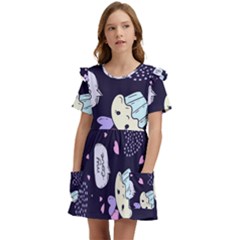 Cupcake Doodle Heart Love Kids  Frilly Sleeves Pocket Dress by Posterlux