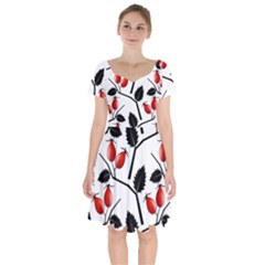 Rose Hip Pattern Branches Autumn Short Sleeve Bardot Dress by Hannah976