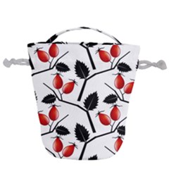 Rose Hip Pattern Branches Autumn Drawstring Bucket Bag by Hannah976