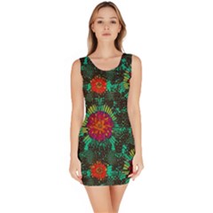Mid Century Retro Floral 1970s 1960s Pattern 72 Bodycon Dress by violetheavensky