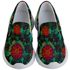 Mid Century Retro Floral 1970s 1960s Pattern 72 Kids Lightweight Slip Ons by violetheavensky