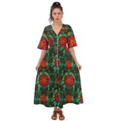 Mid Century Retro Floral 1970s 1960s Pattern 72 Kimono Sleeve Boho Dress by violetheavensky