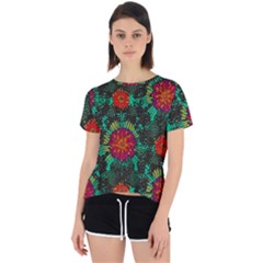 Mid Century Retro Floral 1970s 1960s Pattern 72 Open Back Sport T-shirt by violetheavensky