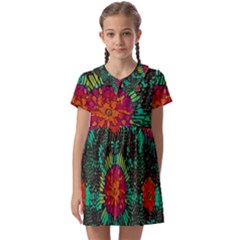 Mid Century Retro Floral 1970s 1960s Pattern 72 Kids  Asymmetric Collar Dress by violetheavensky