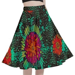 Mid Century Retro Floral 1970s 1960s Pattern 72 A-line Full Circle Midi Skirt With Pocket by violetheavensky