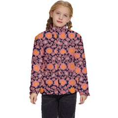 Mid Century Retro Floral 1970s 1960s Pattern 74 Kids  Puffer Bubble Jacket Coat by violetheavensky