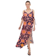 Mid Century Retro Floral 1970s 1960s Pattern 74 Maxi Chiffon Cover Up Dress by violetheavensky