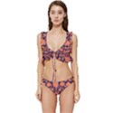 Mid Century Retro Floral 1970s 1960s Pattern 74 Low Cut Ruffle Edge Bikini Set View1