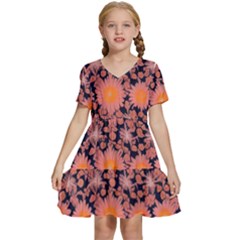Mid Century Retro Floral 1970s 1960s Pattern 74 Kids  Short Sleeve Tiered Mini Dress by violetheavensky