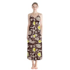 Mid Century Retro Floral 1970s 1960s Pattern 84 Button Up Chiffon Maxi Dress by violetheavensky